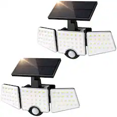 Front. Lepro - Solar Lights with Motion Sensor, High Brightness, Adjustable Heads, Waterproof Wireless Wall Light for Yard Garage - Black.