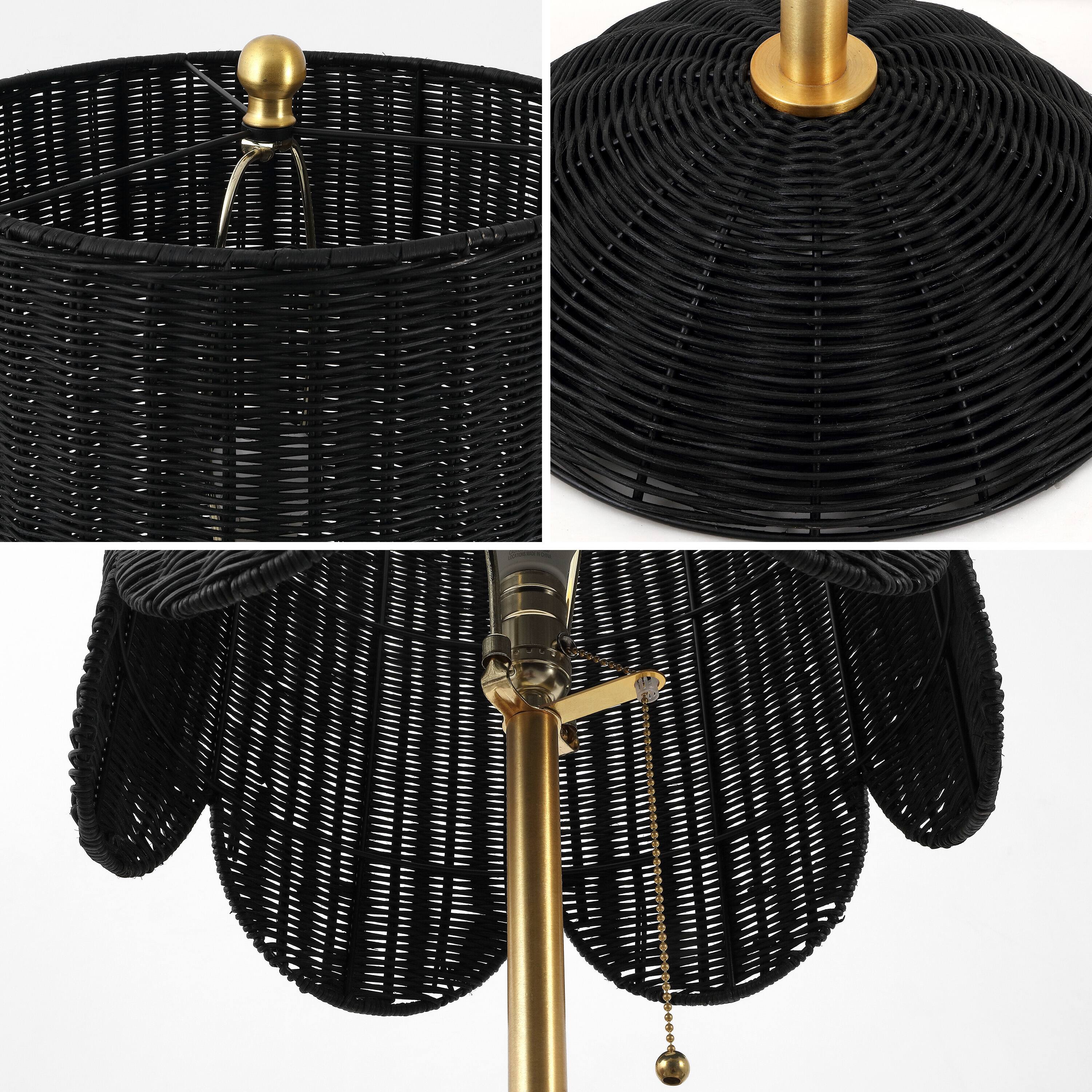 Alt View 4. Jonathan Y - Joel 63.5" Coastal Bohemian Scallop Shade Rattan/Metal LED Floor Lamp with Pull Chain, Black/Brass Gold - Black/Brass Gold.
