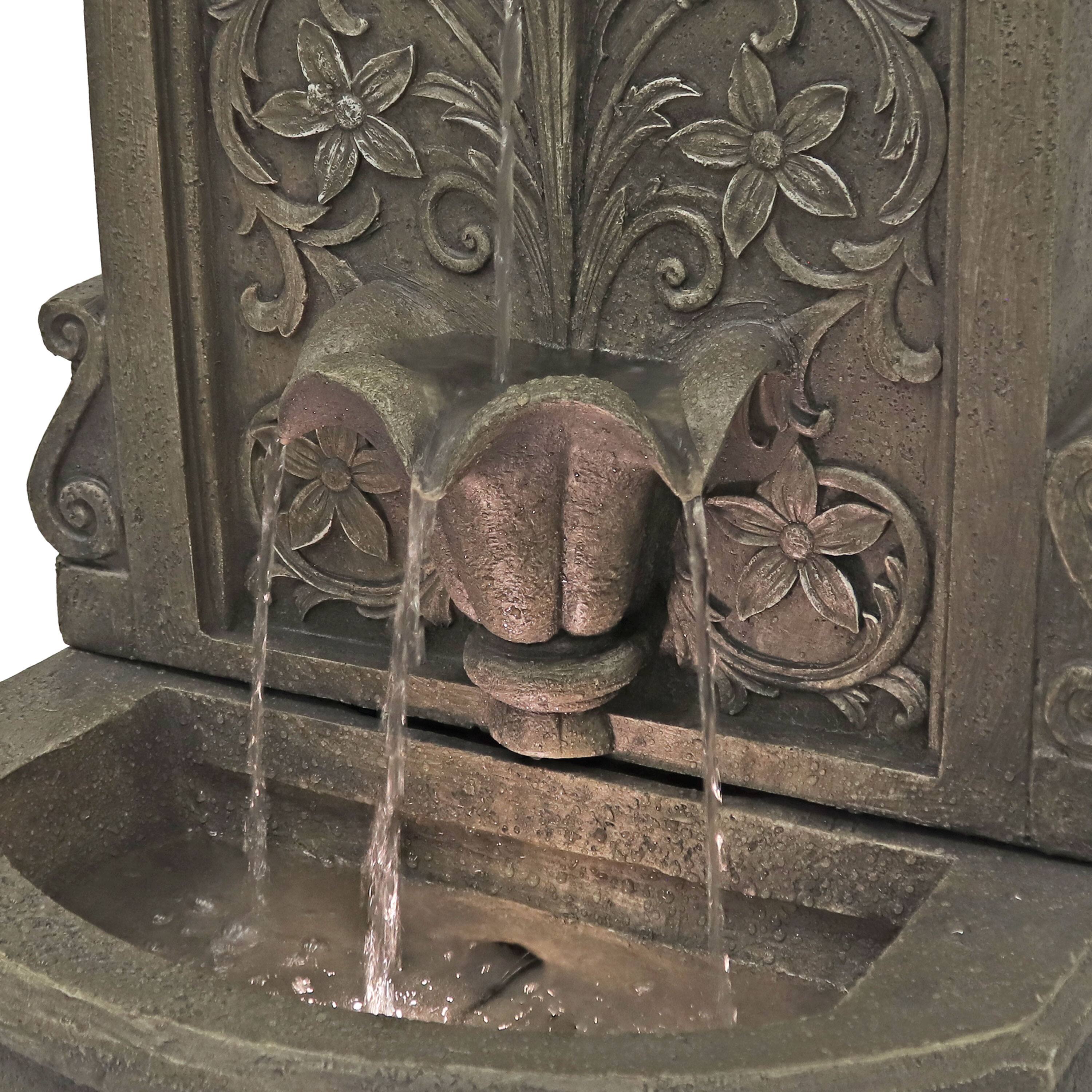 Alt View 4. Sunnydaze - Lovely Lily Polyresin Flat Back Outdoor Wall Fountain - Light Brown.