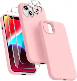 Entronix - Complete Protection Bundle for iPhone 13 Mini - Liquid Silicone Case with Screen & Camera Lens Protectors - Light Pink