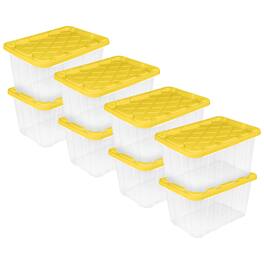 Sterilite - Industrial Storage Box with Carrying Handles, 27 Gal, Yellow, 8 Pack - Clear/Yellow Lily Lid