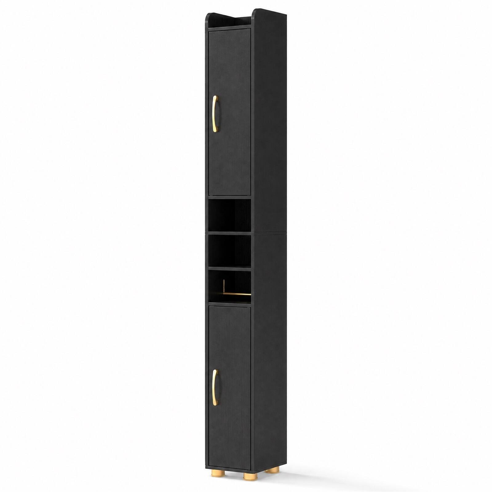 Alt View 1. Costway - Costway 1 PCS 69.5" Narrow Bathroom Cabinet with 2 Doors & Adjustable Shelves for Small Spaces - Black.