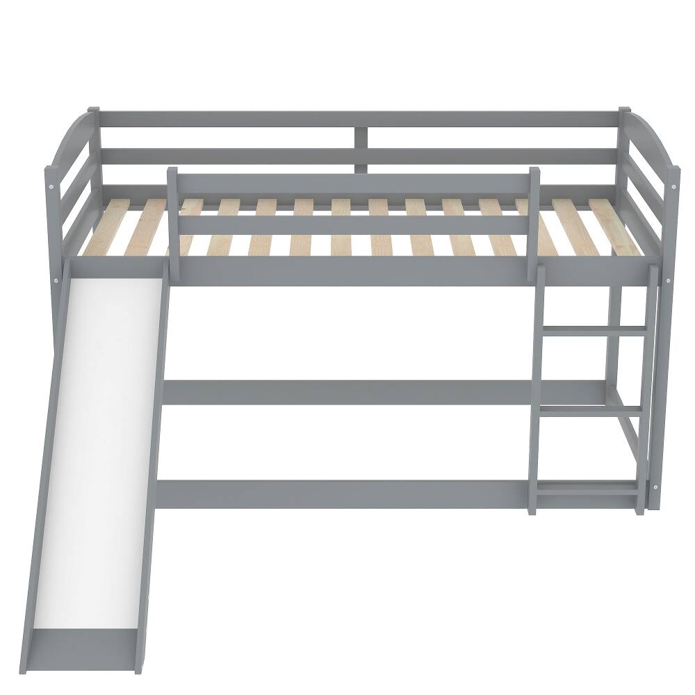 Alt View 7. Loheer - Loheer Twin over Twin Bunk Bed with Slide Gray Wooden Bunk Bed - Gray.
