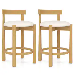 Costway - 24" Counter Height Bar Stools Set of 2 with Backrests and Footrests for Dining Room - Natural