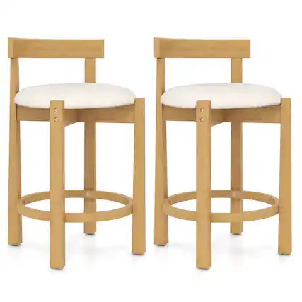 Front. Costway - Costway 24" Counter Height Bar Stools Set of 2 with Backrests and Footrests for Dining Room - Natural.