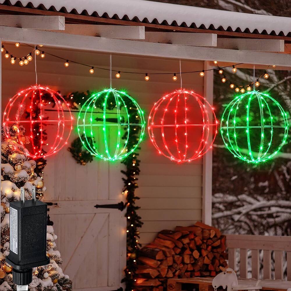 Angle. RTMB - 4-Pack 7.87" LED Sphere Lights, Outdoor Holiday Decoration - ‎Red Green.