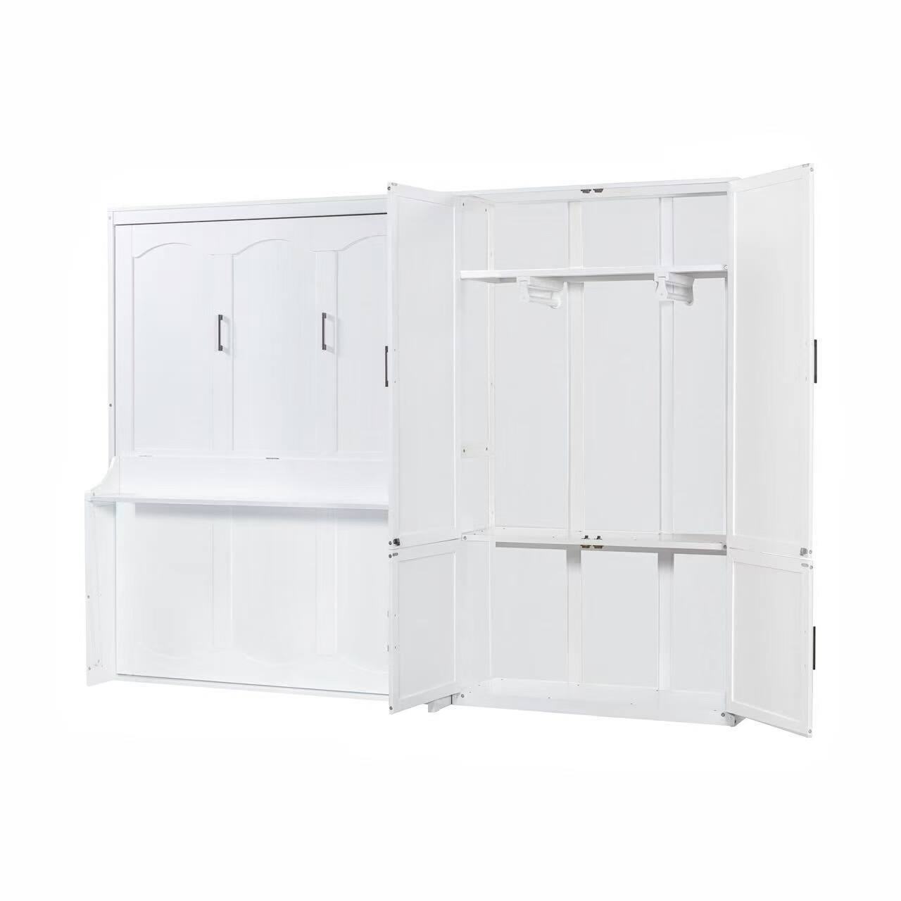 Alt View 8. Tiramisubest - Queen Size Murphy Bed with Closet, White, MDF+LVL, 117x85x87 inches, 362 lbs - White.