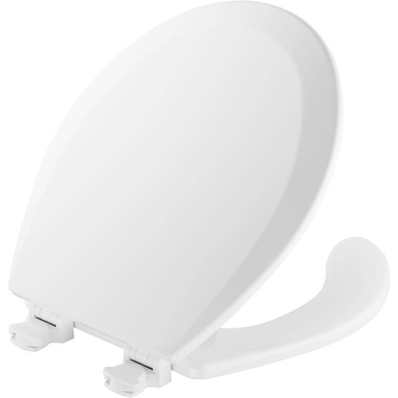 Angle. BEMIS - Mayfair by Bemis Round White Enameled Wood Toilet Seat - White.