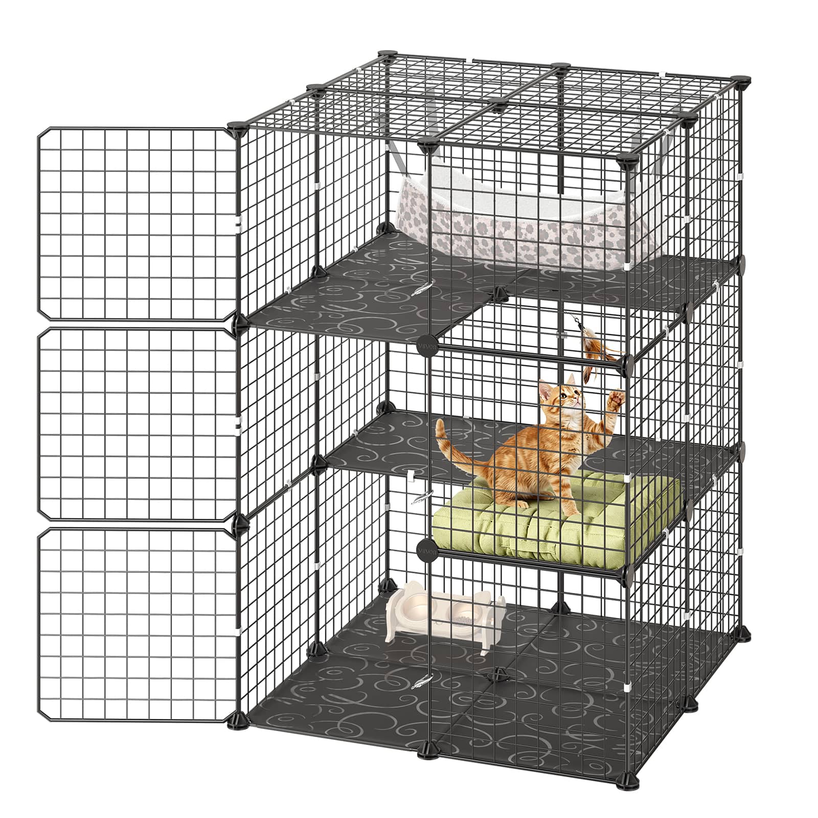 "VEVOR - Cat Cage 3-Tier 27.99""x27.99""x40.98"" DIY Cat Playpen with Hammock, Indoor Enclosure Detachable Metal Wire Kennel Crate - Black" price history on PriceWatchPro