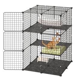 VEVOR - Cat Cage 3-Tier 27.99"x27.99"x40.98" DIY Cat Playpen with Hammock, Indoor Enclosure Detachable Metal Wire Kennel Crate - Black