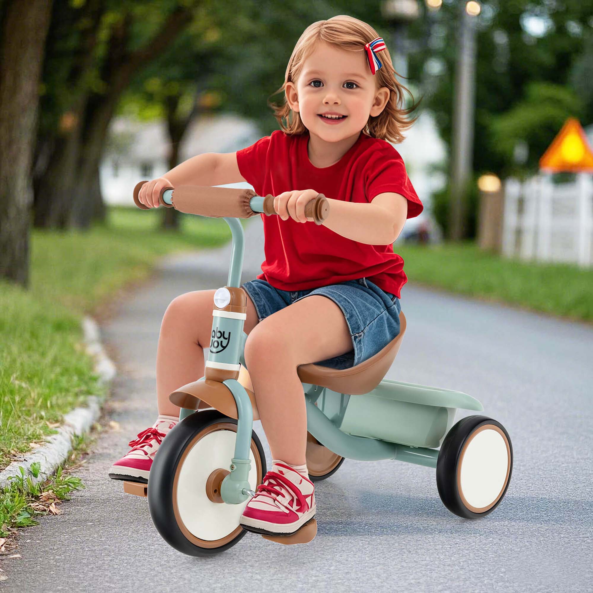 Alt View 1. Costway - Costway Kids Tricycle Toddler Trike with Adjustable Seat & Storage Basket 3 Wheel Bike - Green.