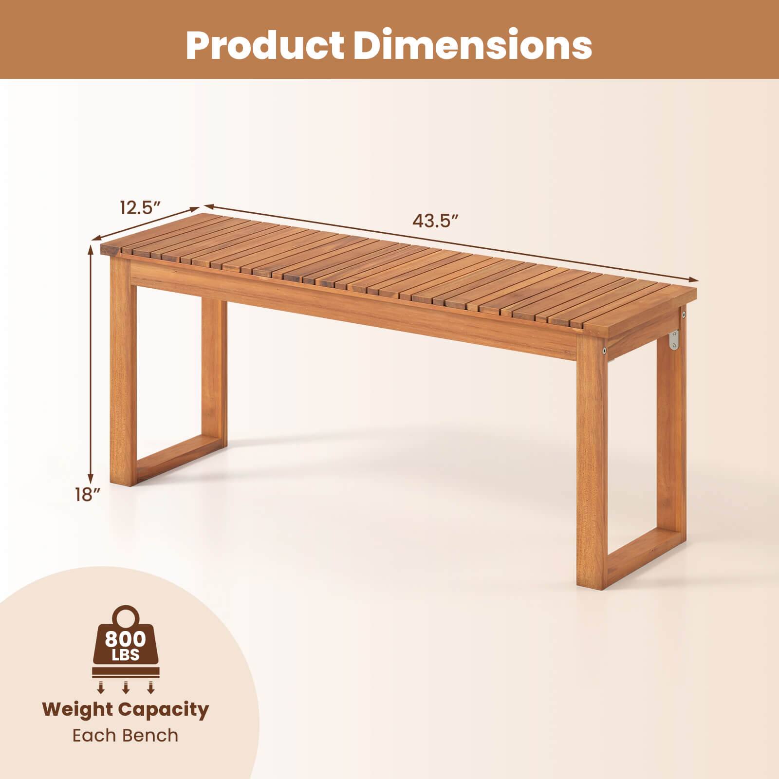 Product Dimensions: 12.5" x 43.5" x 18"  
Weight Capacity: 800 LBS Each Bench