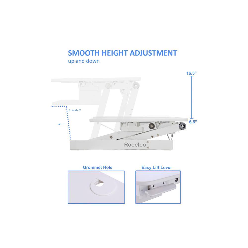 SMOOTH HEIGHT ADJUSTMENT  
up and down  

16.5" Extends 5 6.5"  

Rocelco Grommet Hole  
Easy Lift Lever