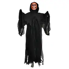 Sunstar - 4 Foot Light-Up Skull Reaper Halloween Decoration - Black