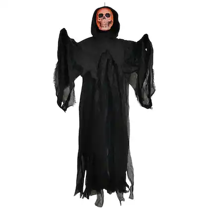 Front. Sunstar - 4 Foot Light-Up Skull Reaper Halloween Decoration - Black.