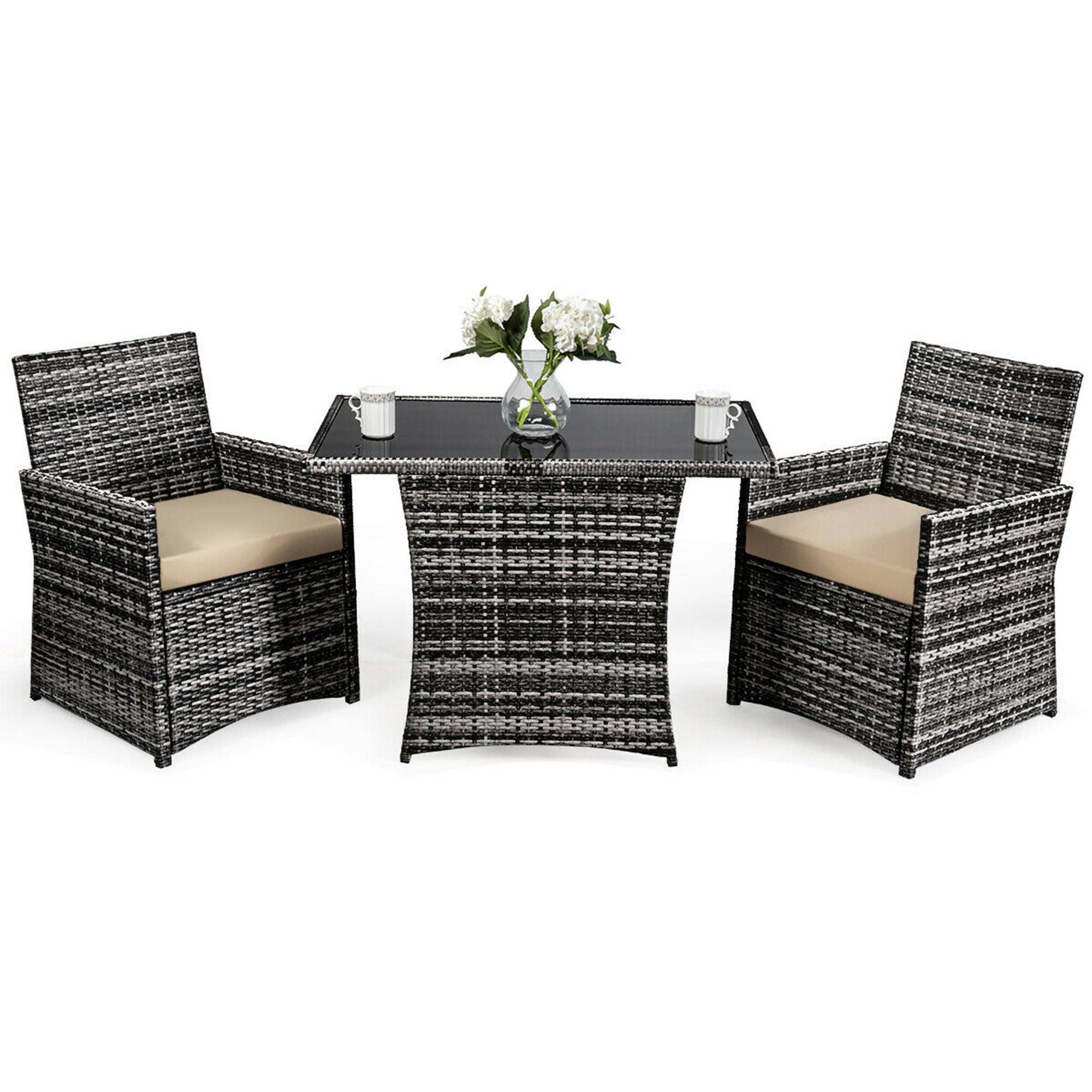 Alt View 1. Gymax - Gymax 3PCS Cushioned Wicker Rattan Patio Furniture Set Garden Yard Outdoor - as pic.