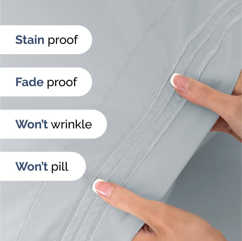 Stain proof  
Fade proof  
Won't wrinkle  
Won't pill