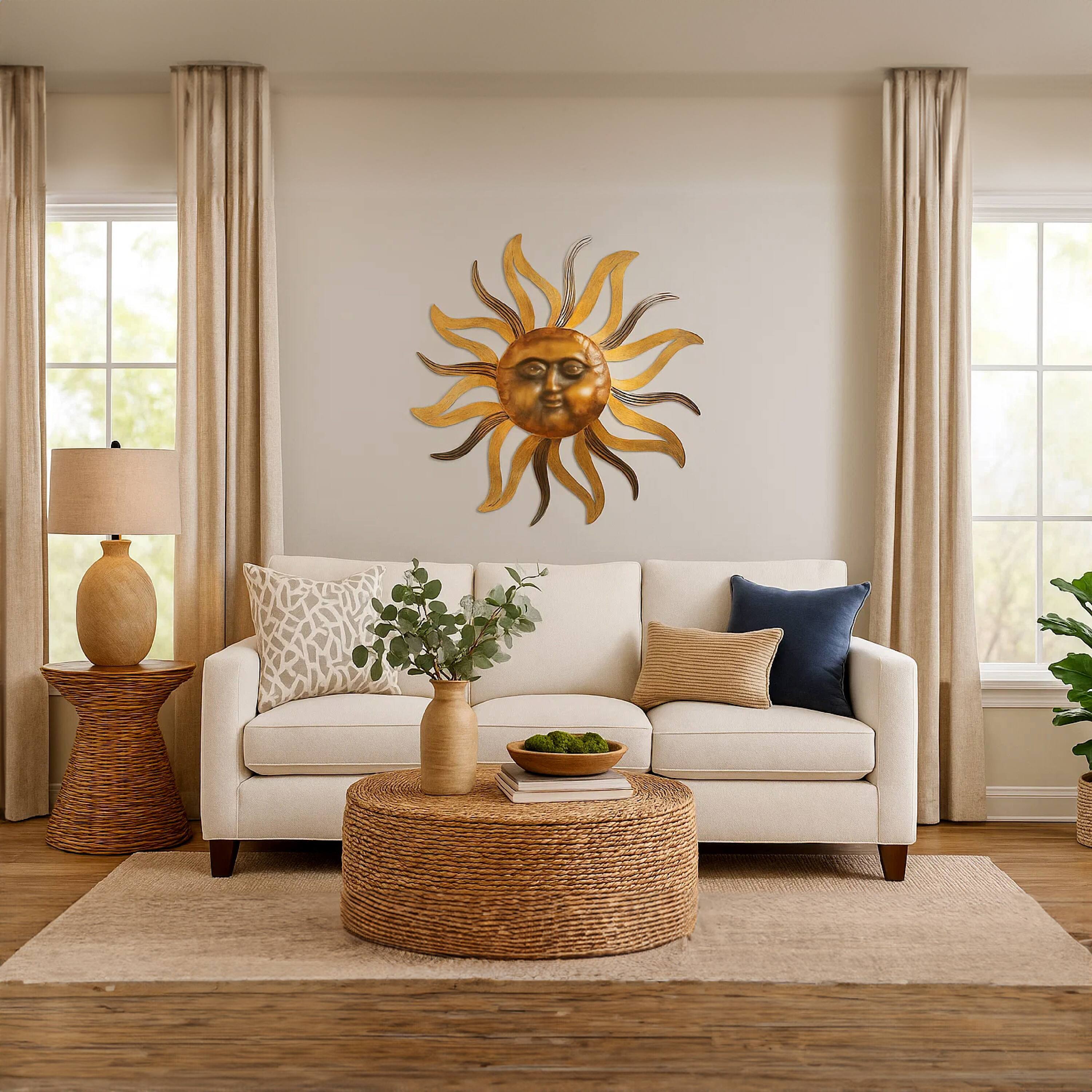 Alt View 7. Manhattan Lane - 35 Inch Round Wall Mounted Sun Face Accent Décor - Rustic Gold, Antique Black.