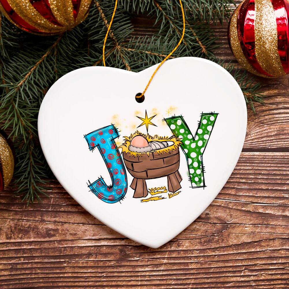 Back. OrnamentallyYou - Joy Nativity Baby Jesus Ceramic Christmas Ornament - Multi-colored.