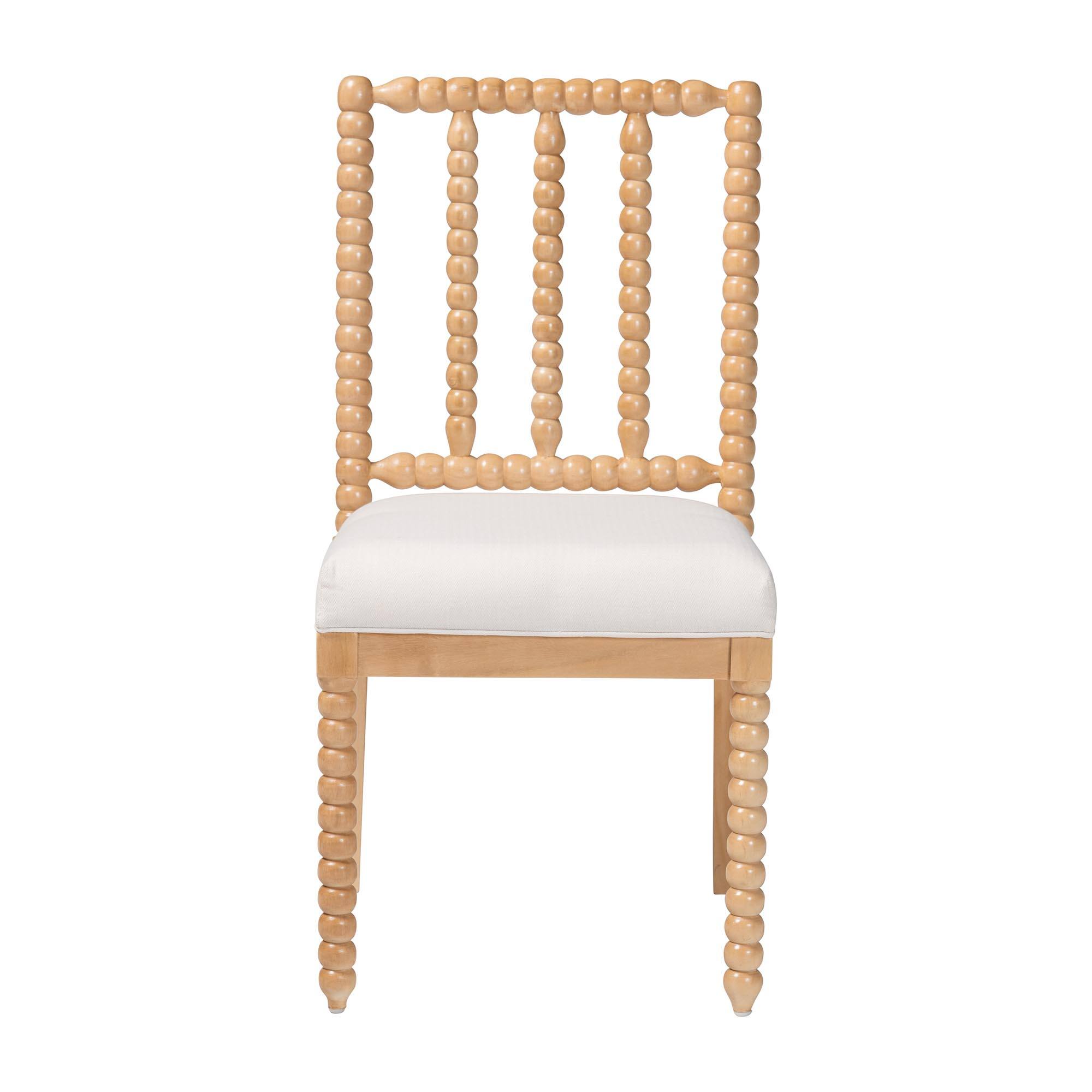 Angle. bali & pari - Deya Bobbin Dining Chair - Wood Side Chair with Upholstered Seat and Spindle Backrest - Natural Brown/White.