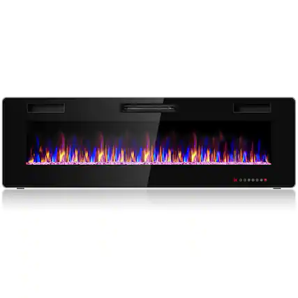 Front. Costway - Costway 60" Electric Fireplace Recessed Ultra Thin Wall Mounted Heater Multicolor Flame - Black.