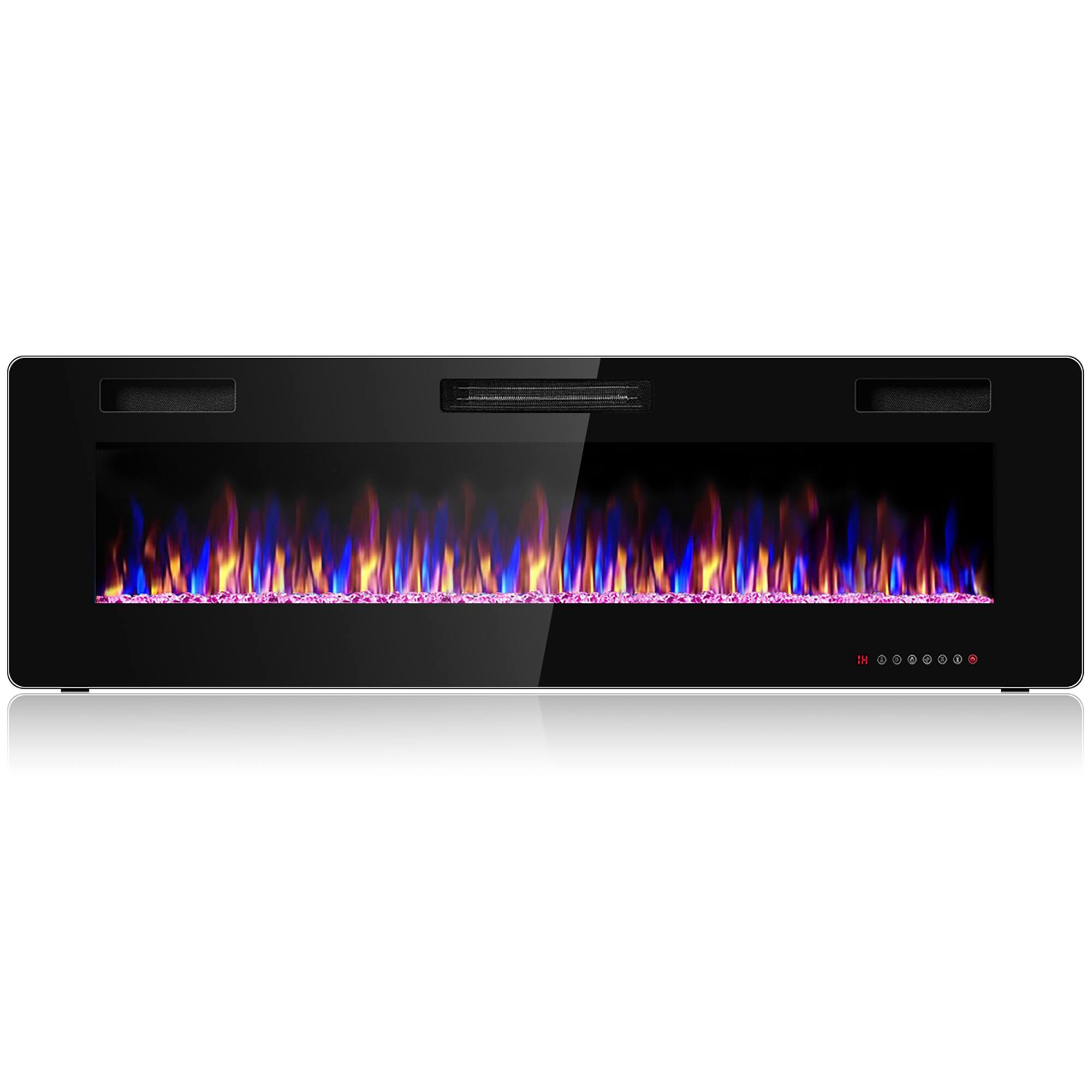 Costway - 60" Electric Fireplace Recessed Ultra Thin Wall Mounted Heater Multicolor Flame - Black