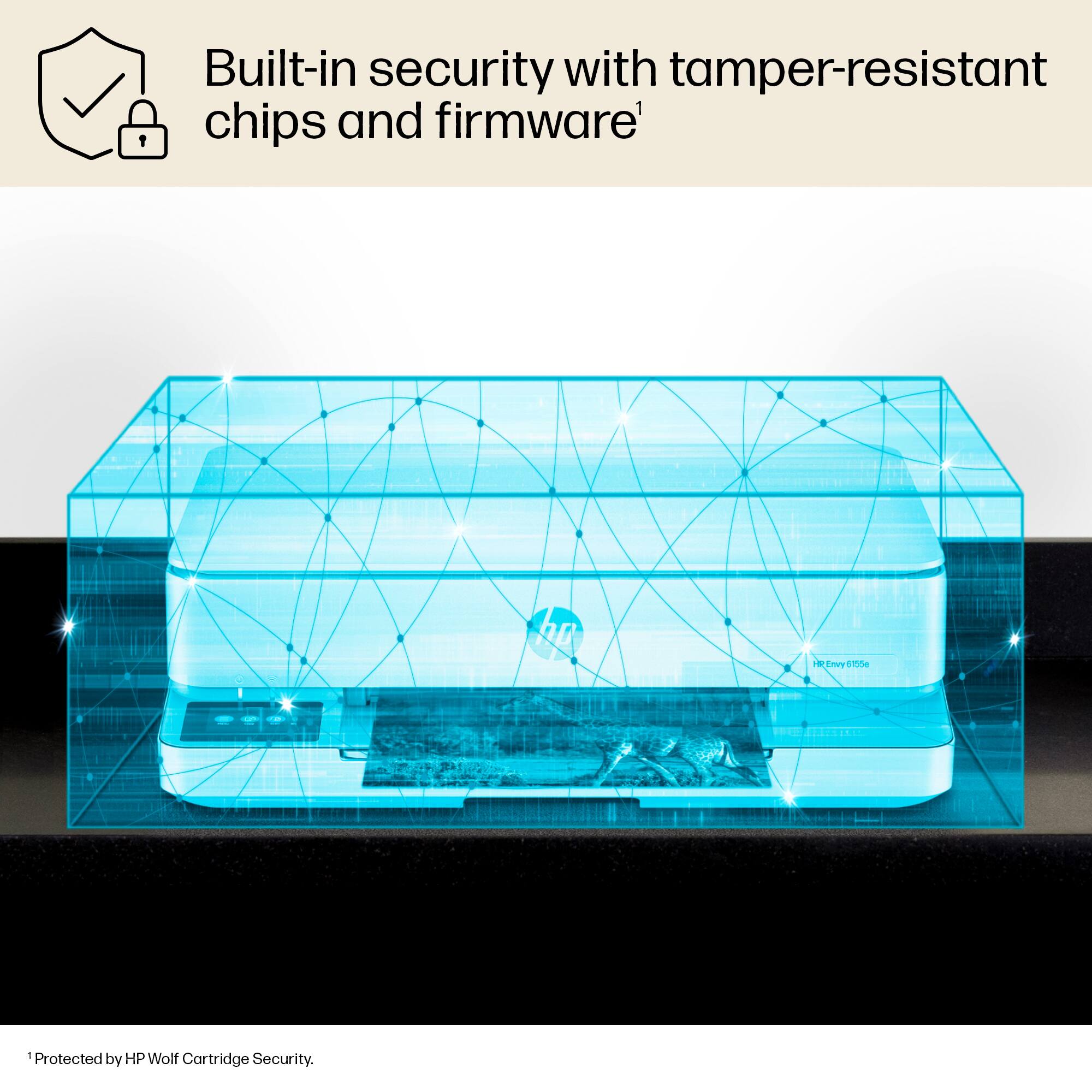 Built-in security with tamper-resistant chips and firmware. Protected by HP Wolf Cartridge Security.