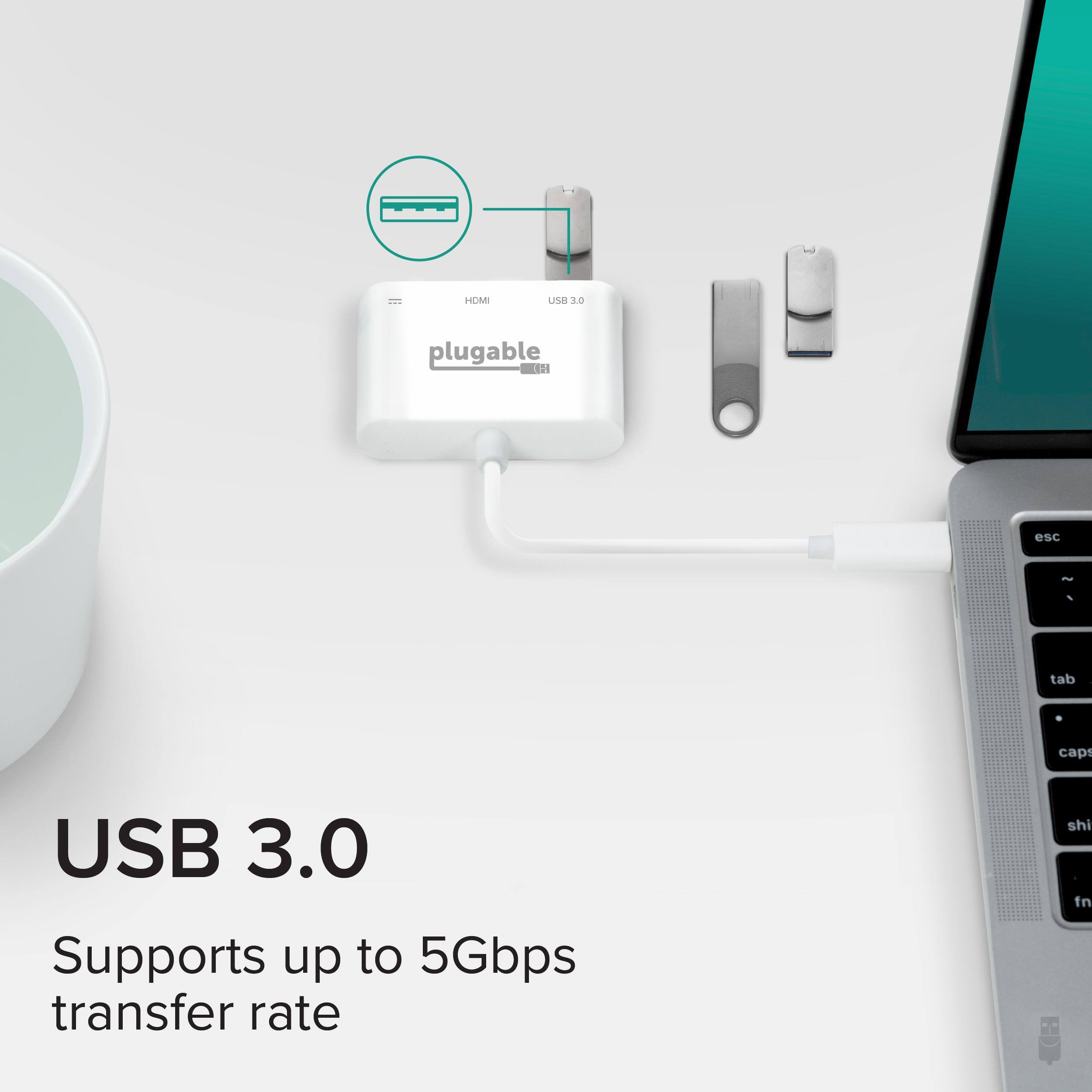 HDMI USA 20  
plugable  
USB 3.0  
Supports up to 5Gbps transfer rate  

USB 3.0  
Supports up to 5Gbps transfer rate