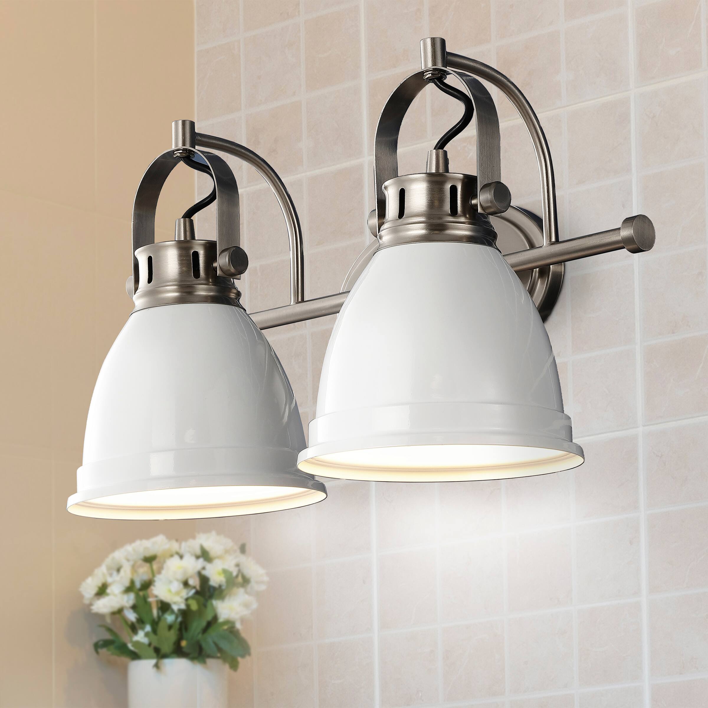 Alt View 1. Jonathan Y - Phineas 16.25" 2-Light Adjustable Farmhouse Bohemian Iron LED Vanity Light, White/Nickel - White.
