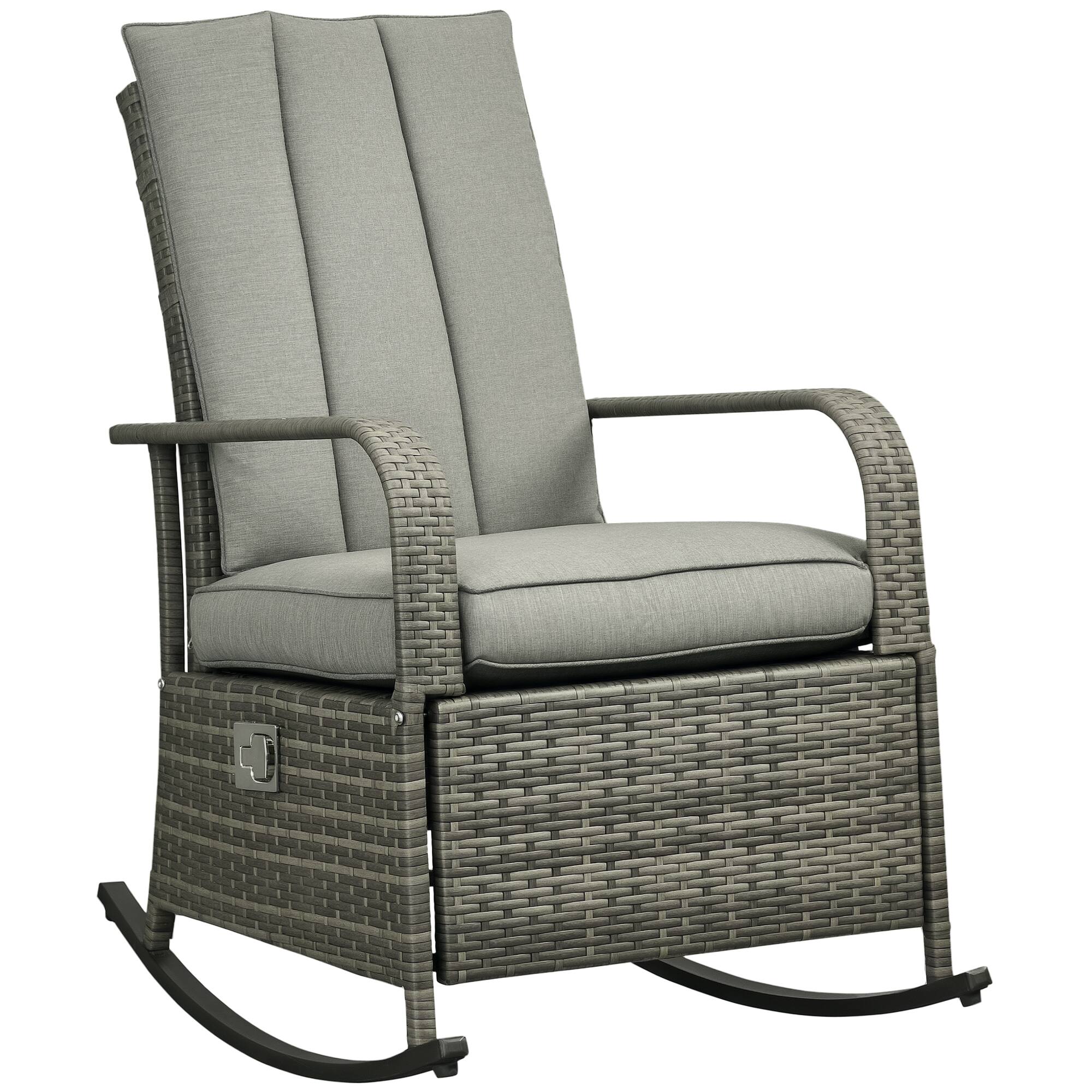 Outsunny - Wicker Outdoor Rocking Chair, Patio Recliner with Adjustment Backrest, PE Rattan Lounge Chair - Mixed Grey/Grey