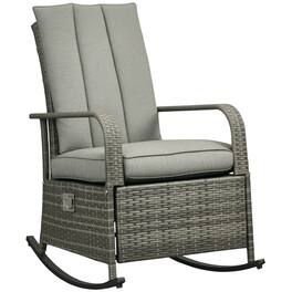 Outsunny - Wicker Outdoor Rocking Chair, Patio Recliner with Adjustment Backrest, PE Rattan Lounge Chair - Mixed Grey/Grey