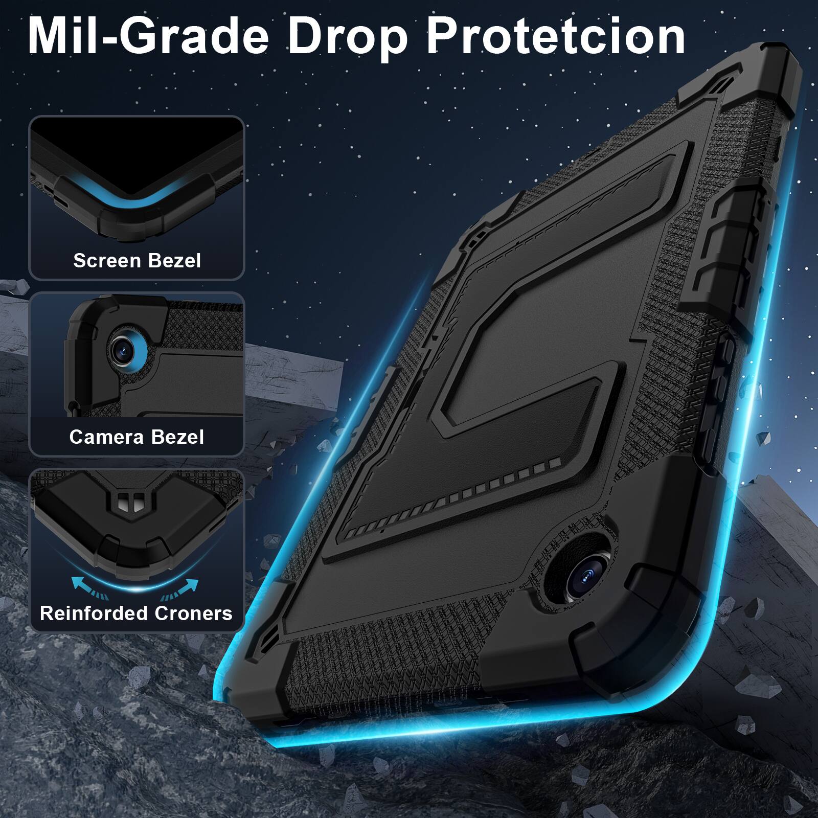 Mil-Grade Drop Protection

- Screen Bezel
- Camera Bezel
- Reinforced Corners