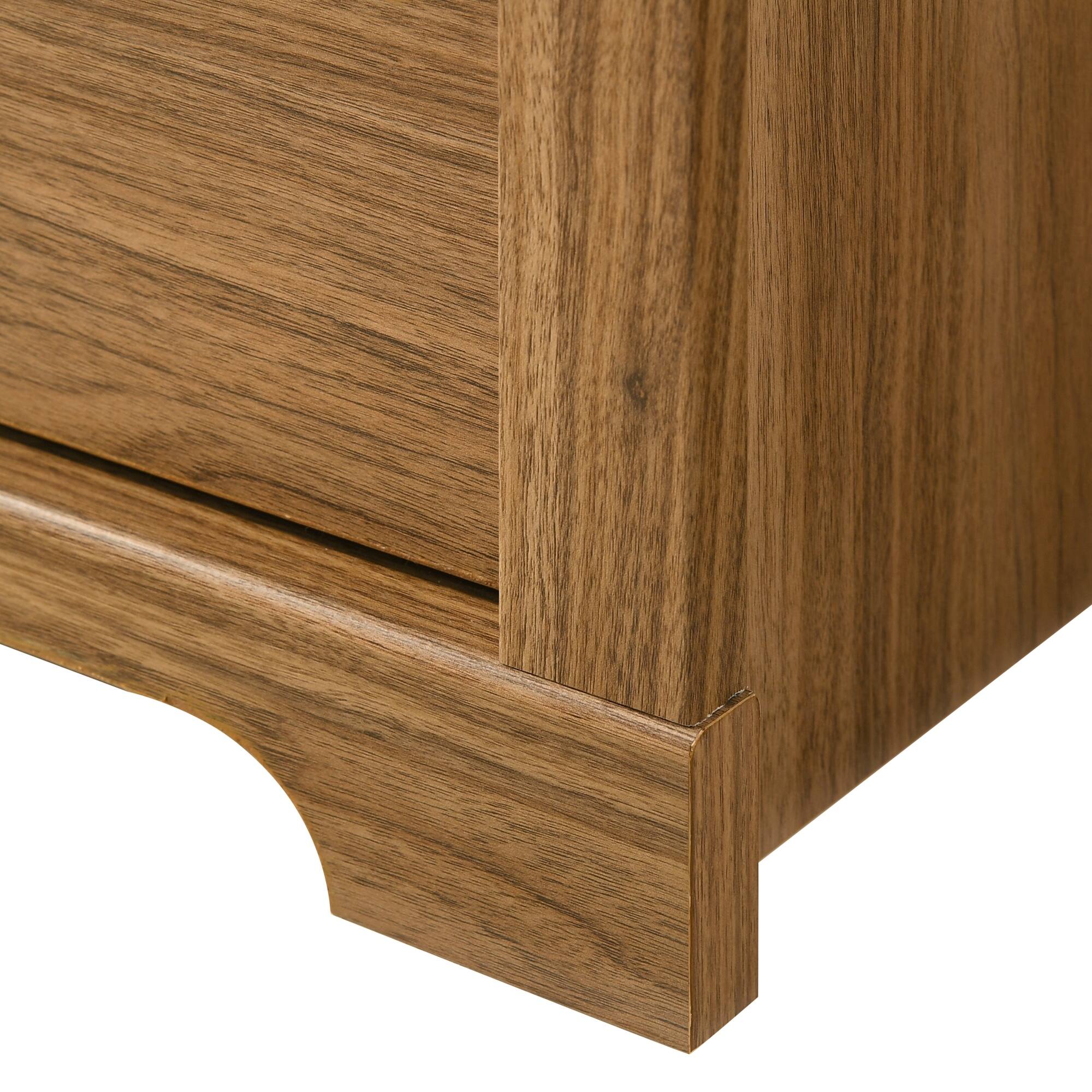 Alt View 7. Vaczon - Rustic Walnut Nightstands (Set of 2) with Open Shelf and 2 Drawers - Walnut.