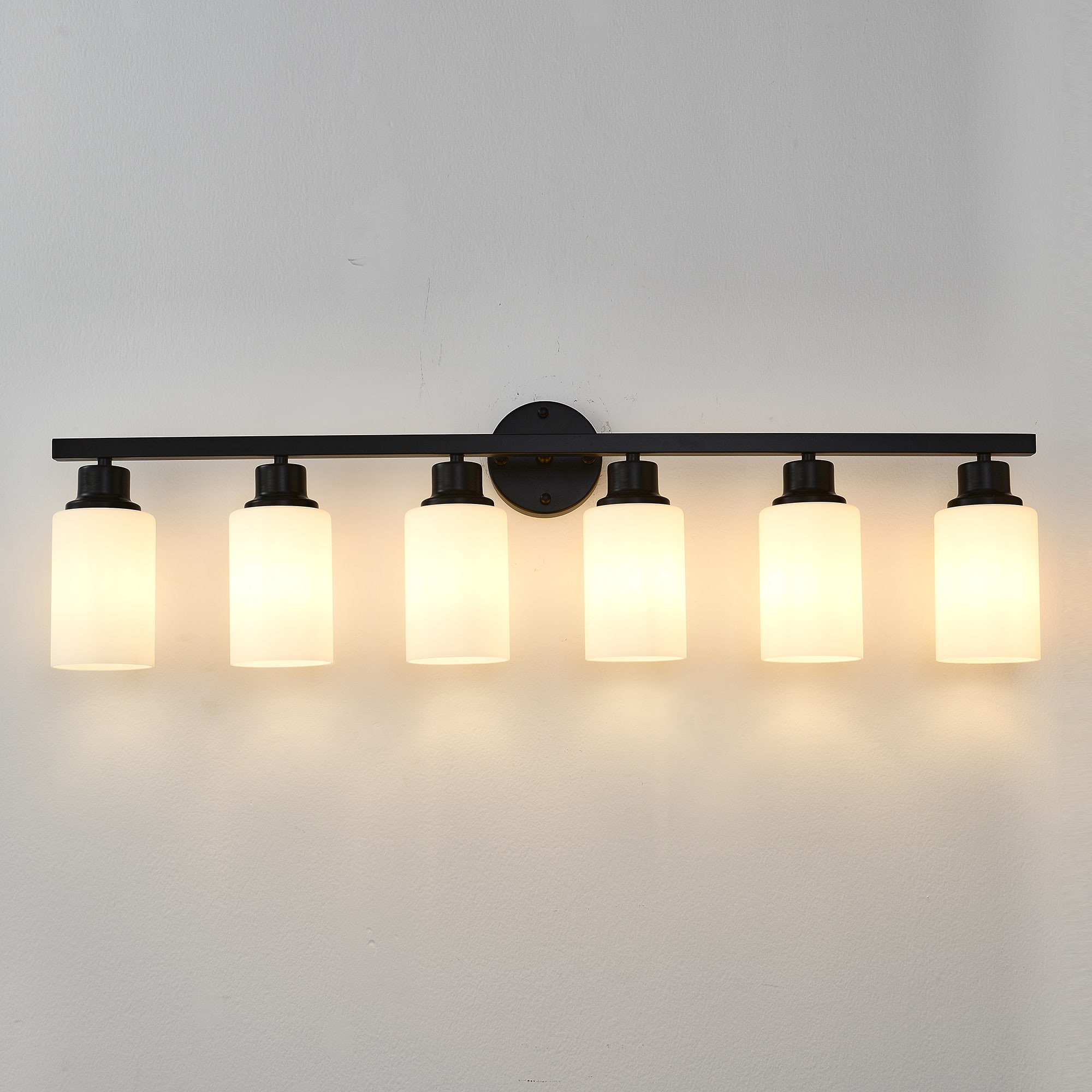 Boyel Living - 6 Light Matte Black Wall Lamps with White Glass Shades No Bulbs Sconce Lighting for Bedroom Living Room