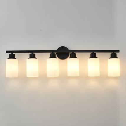Front. Boyel Living - 6 Light Matte Black Wall Lamps with White Glass Shades No Bulbs Sconce Lighting for Bedroom Living Room.