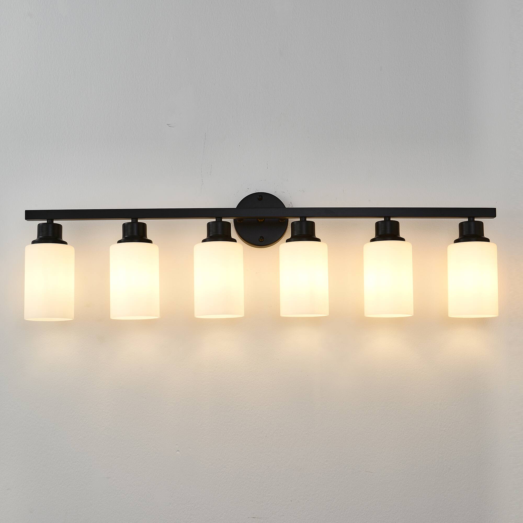 Alt View 1. TinyHomie - 6 Light Matte Black Wall Lamps with White Glass Shades No Bulbs Sconce Lighting for Bedroom Living Room.