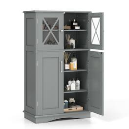 Ecooso - 4-Door Freestanding Bathroom Storage Cabinet with Adjustable Shelves Organizer - Gray