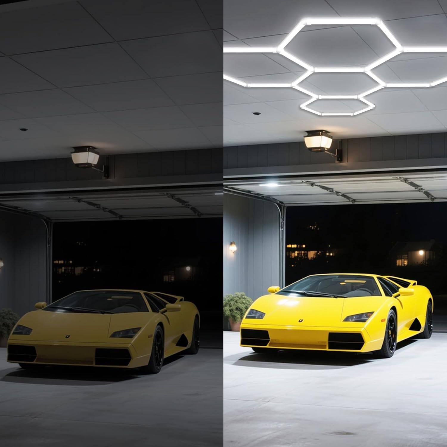 Alt View 4. Adewalk - Hexagon Garage Lights, 192W 5 Grids LED Garage Lights - Easy Install 6500K Honeycomb Light for Workshop Warehouse - Clear.