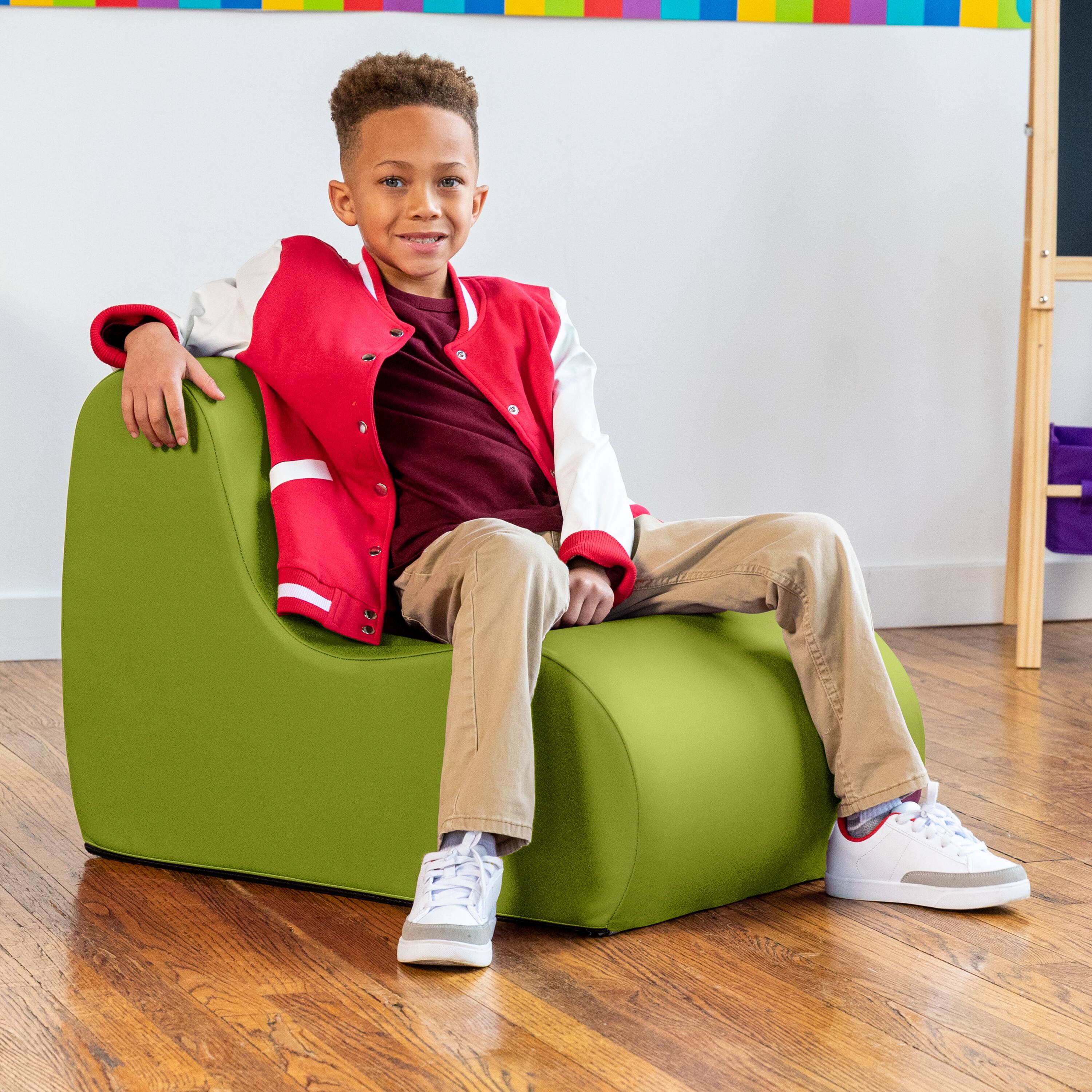 Left. Jaxx - Jaxx Midtown Small Classroom Soft Foam Chair - Premium Vinyl Cover, Green - Green.