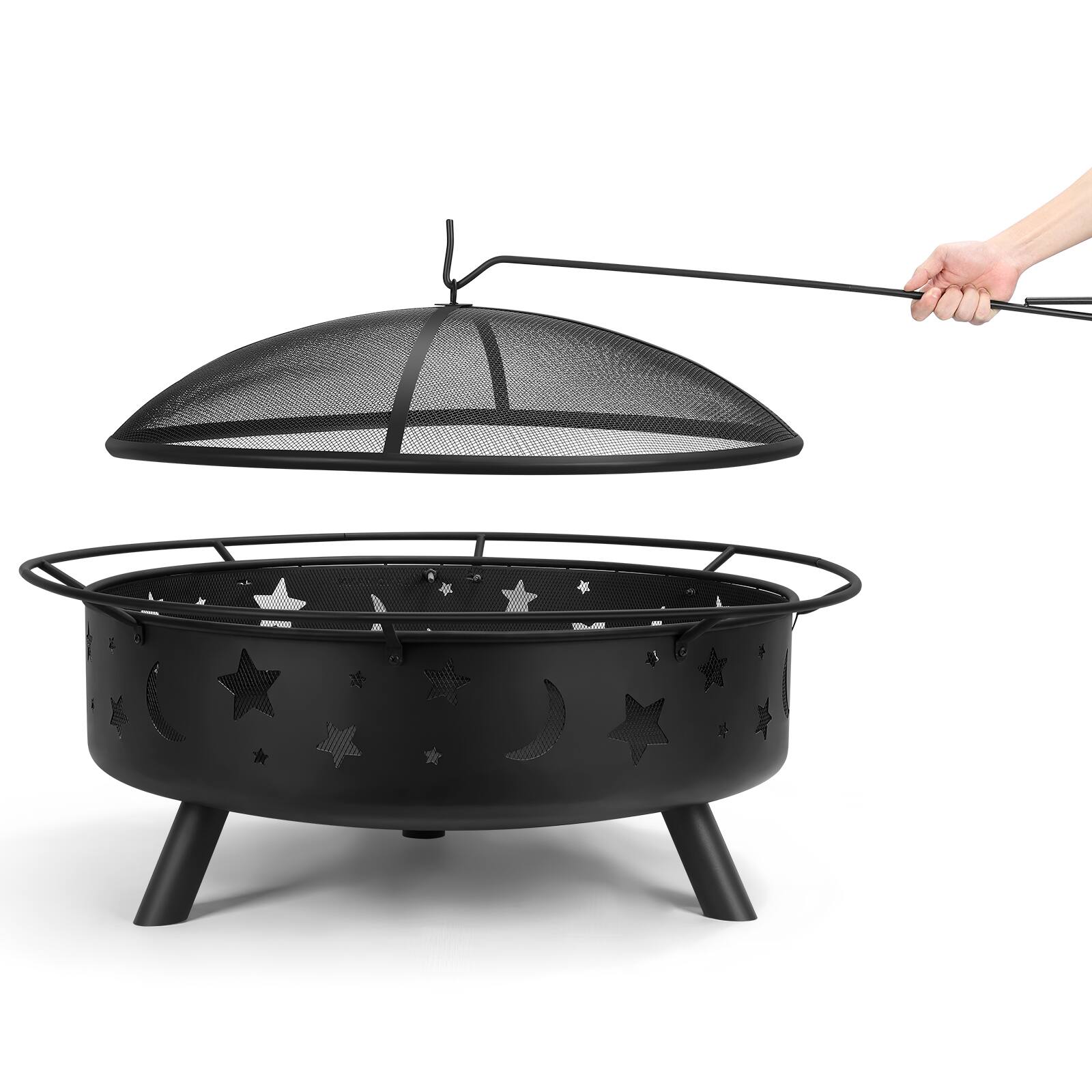 Alt View 1. Oumilen - 42.5" Large Outdoor Fire Pit with Star & Moon Cutouts, Spark Screen & Poker.