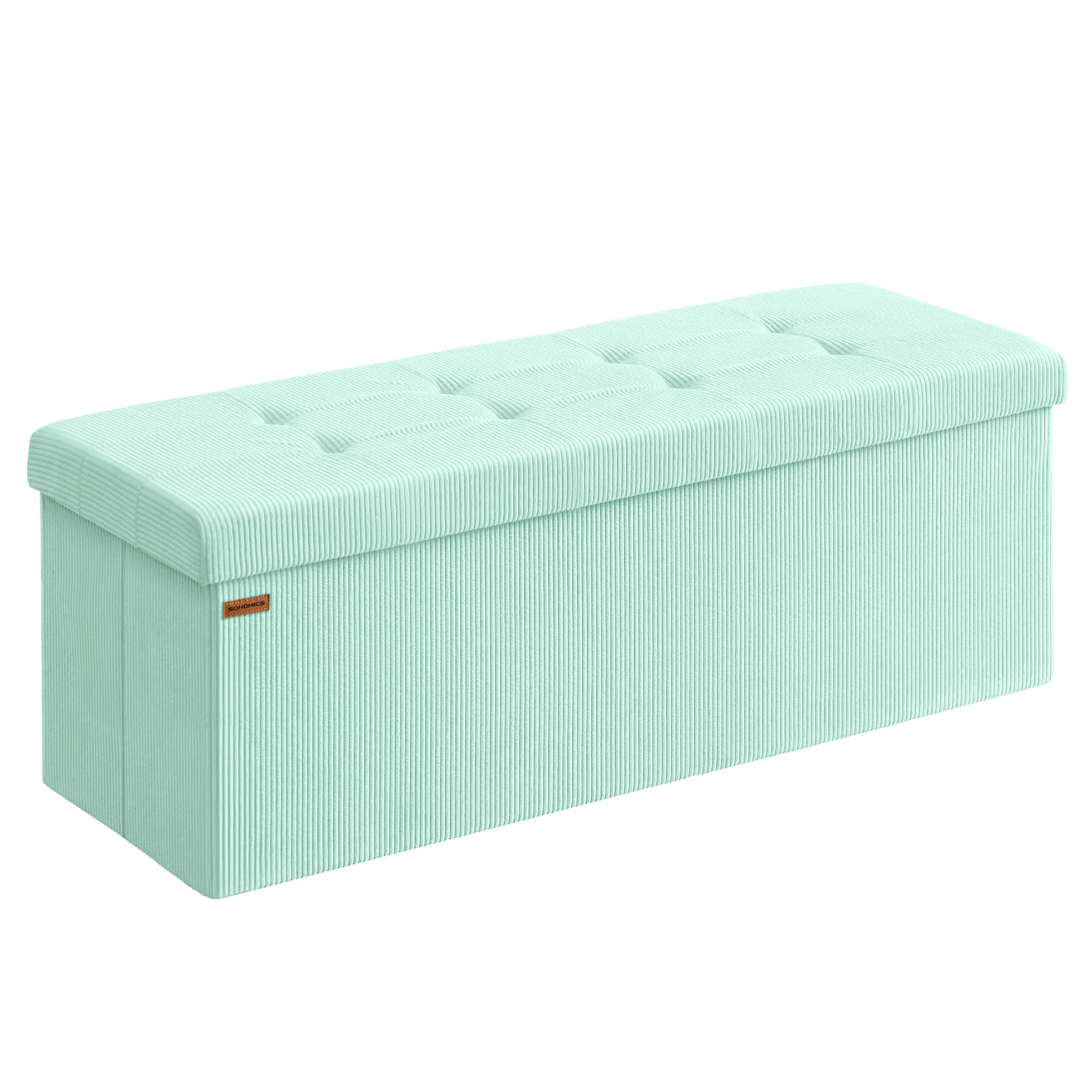 Songmics Home - Storage Ottoman Bench, Foldable Foot Rest, 38 x 110 x 38 cm, End of Bed Bench, Storage Chest, Load 300 kg, Living Room - moonlight green