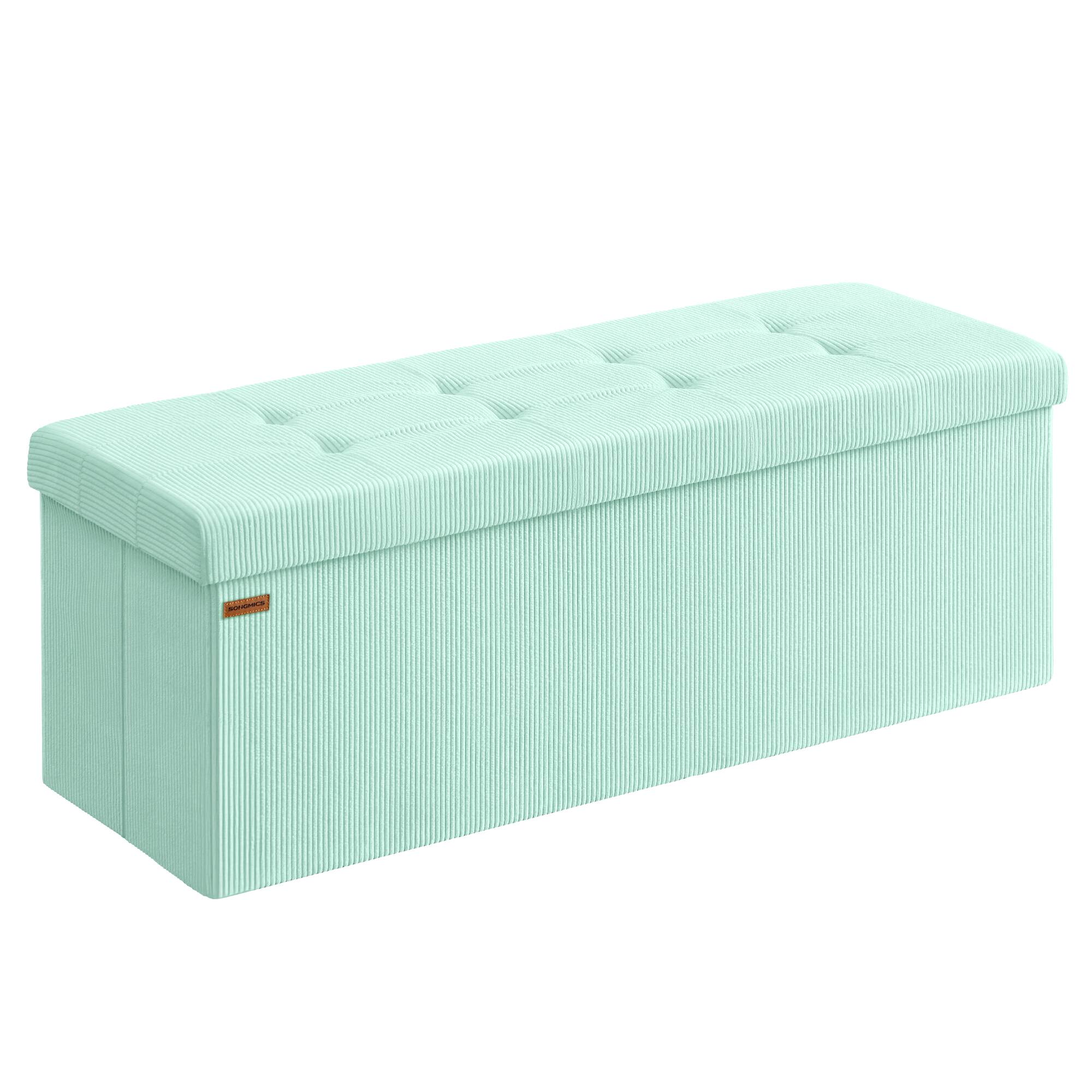 Front. Songmics Home - Storage Ottoman Bench, Foldable Foot Rest, 38 x 110 x 38 cm, End of Bed Bench, Storage Chest, Load 300 kg, Living Room - moonlight green.