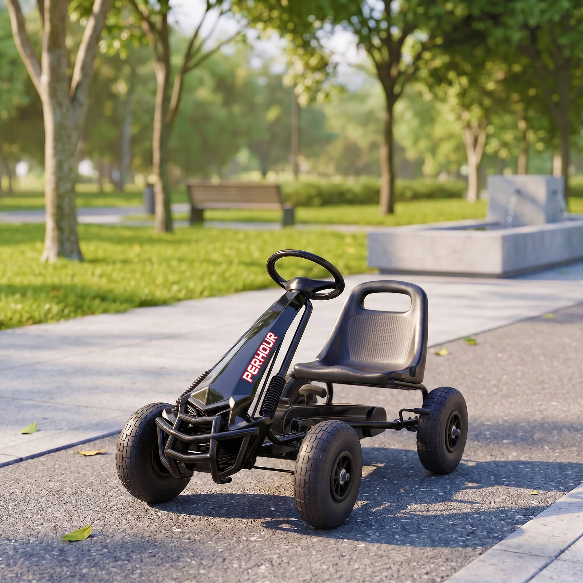 Alt View 8. Qaba - Go Kart, Pedal Car with Adjustable Seat, EVA Wheels, Brake - Black.