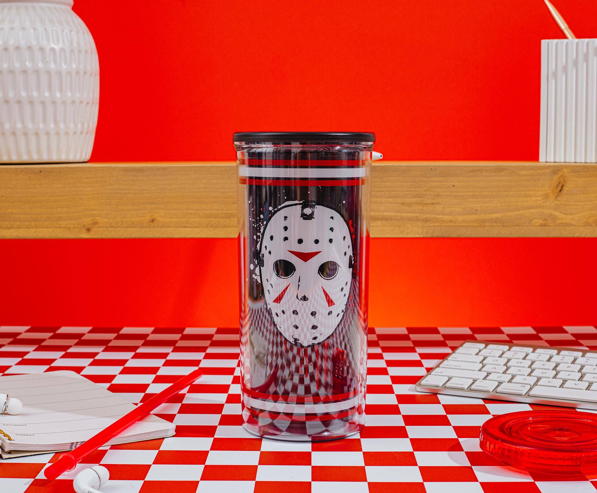 Alt View 5. Silver Buffalo - Friday The 13th Jason Mask Carnival Cup With Lid and Straw | Holds 20 Ounces - Black.
