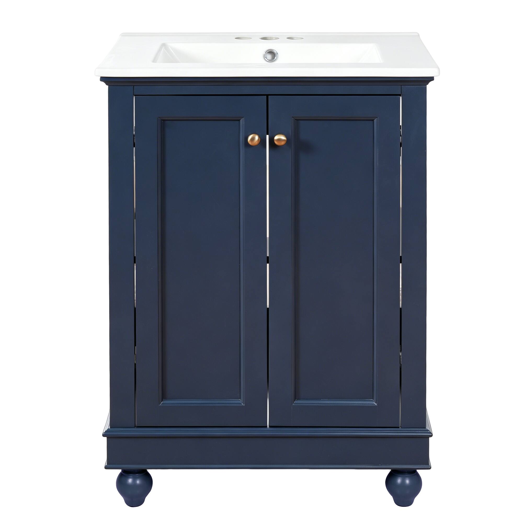 Back. Whisen - 24" Modern Bathroom Vanity Cabinet with Sink Adjustable Shelf and Soft-Closing Hinges Storage - Blue.