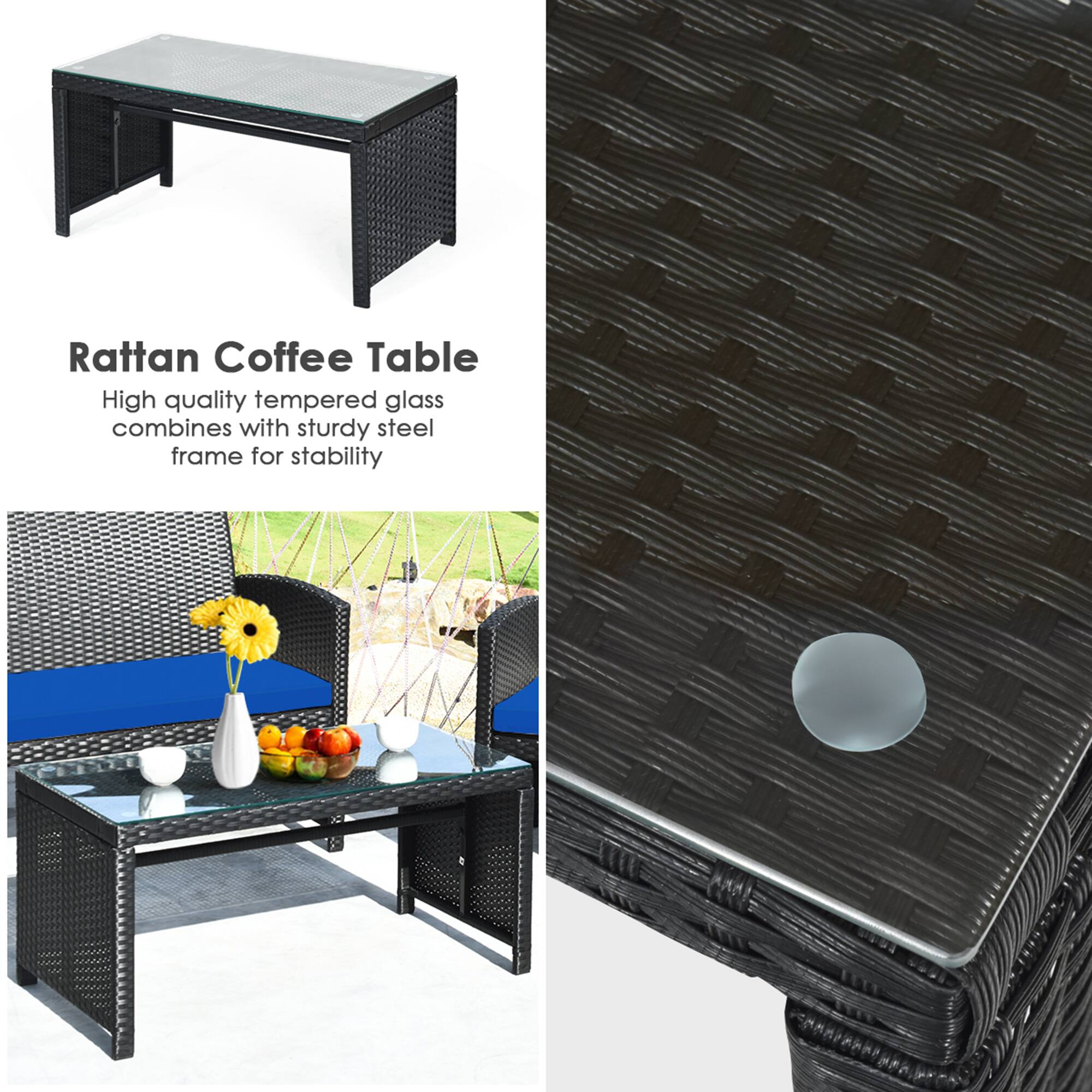 Rattan Coffee Table
High quality tempered glass combines with sturdy steel frame for stability