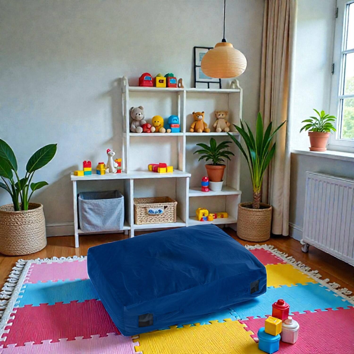BreeBe - 48 x 36 Inch Kids Foam Play Mat with Sensory Blocks and Removable Cover - Blue price history on PriceWatchPro