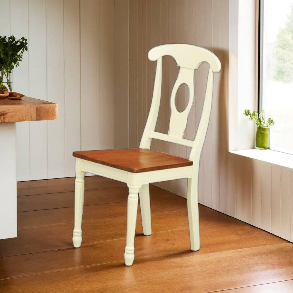 Left. FurniFact - Elegant Wooden Dining Chair Set of 2 for Kitchen and Dining Room - Buttermilk & Cherry.