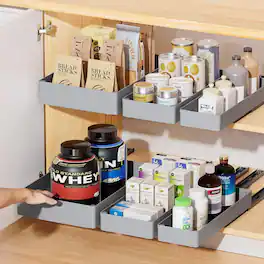 GARVEE - Delamu 3 Pack Pull Out Cabinet Organizer, Deep Pull Out Drawers for Cabinets, Slide Out Drawers for Kitchen Cabinets - Gray