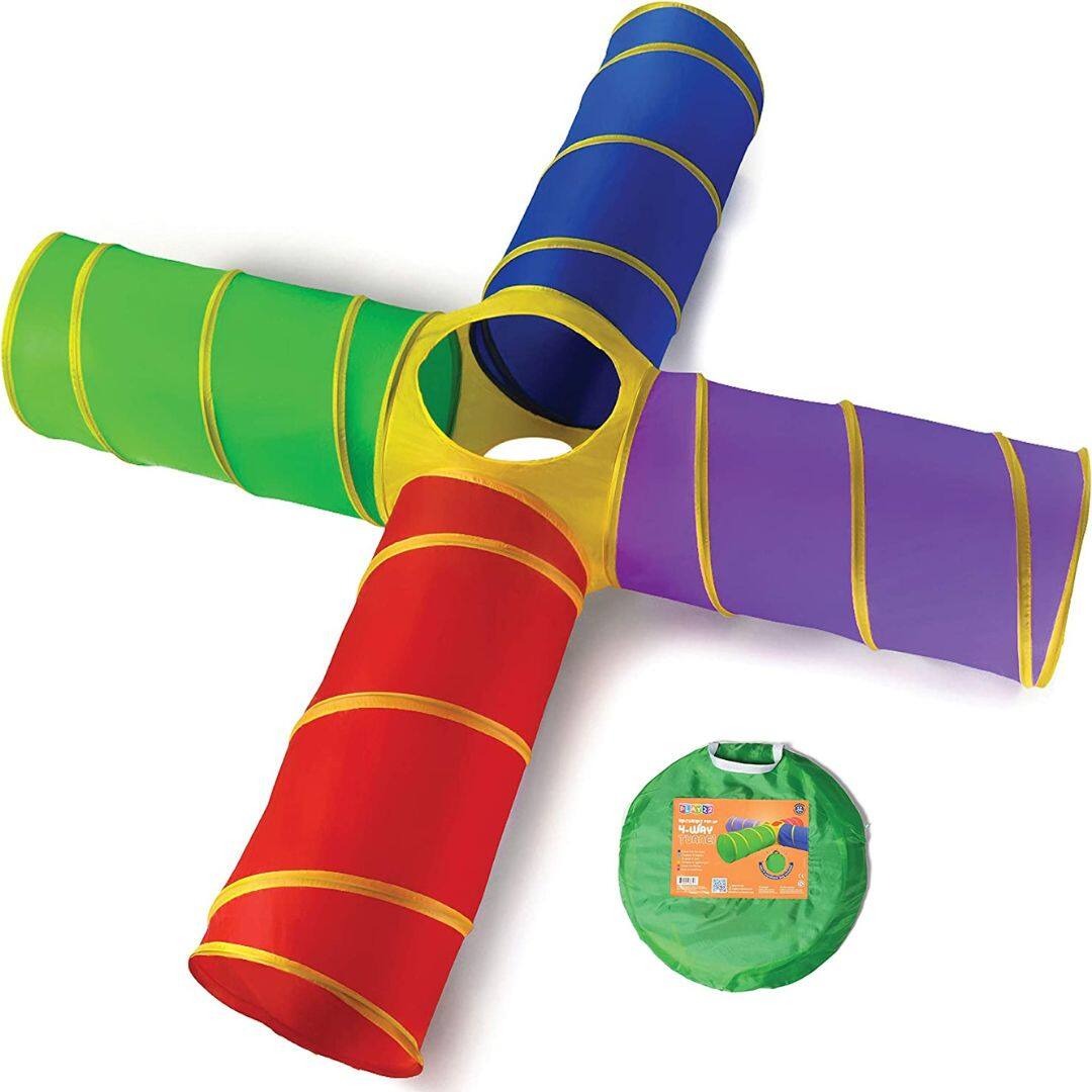 Play22 - 4-Way Play Tunnel for Kids to Crawl Through 8 Feet Foldable into A Carrying Bag